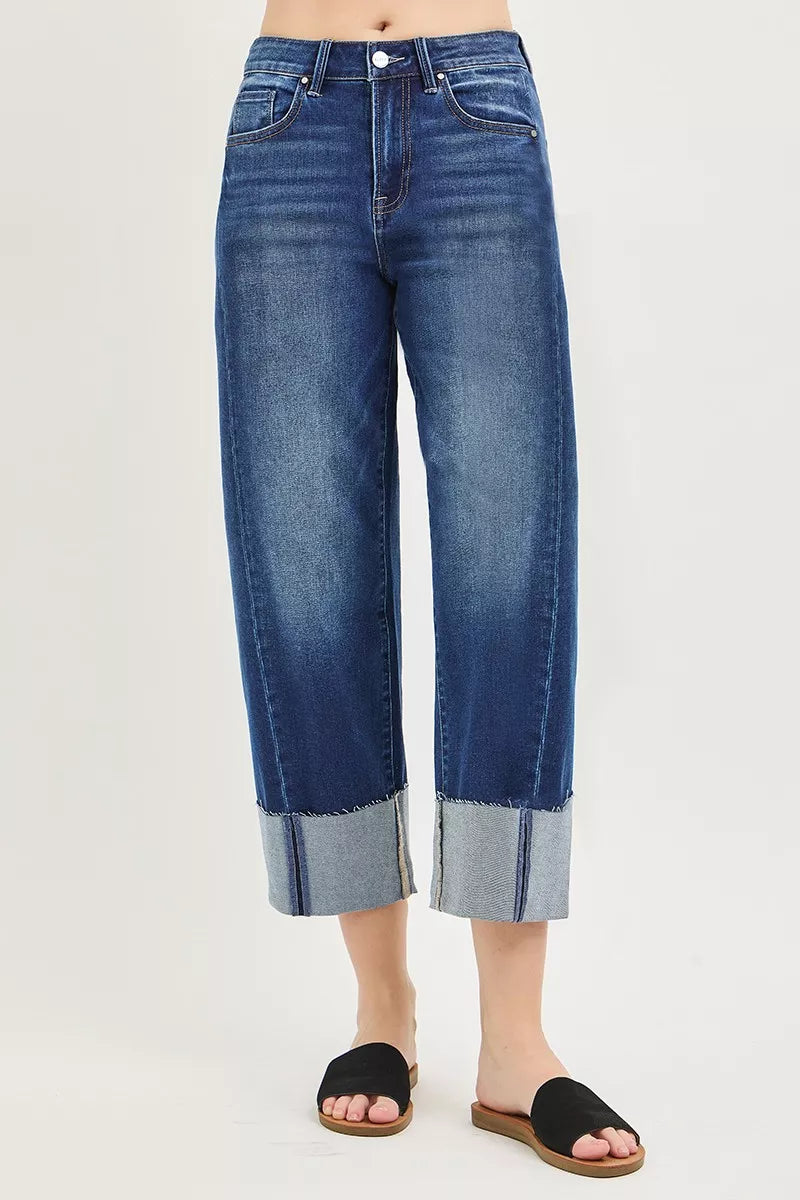 RISEN Slouchy Crop Barrel Cuffed Jeans