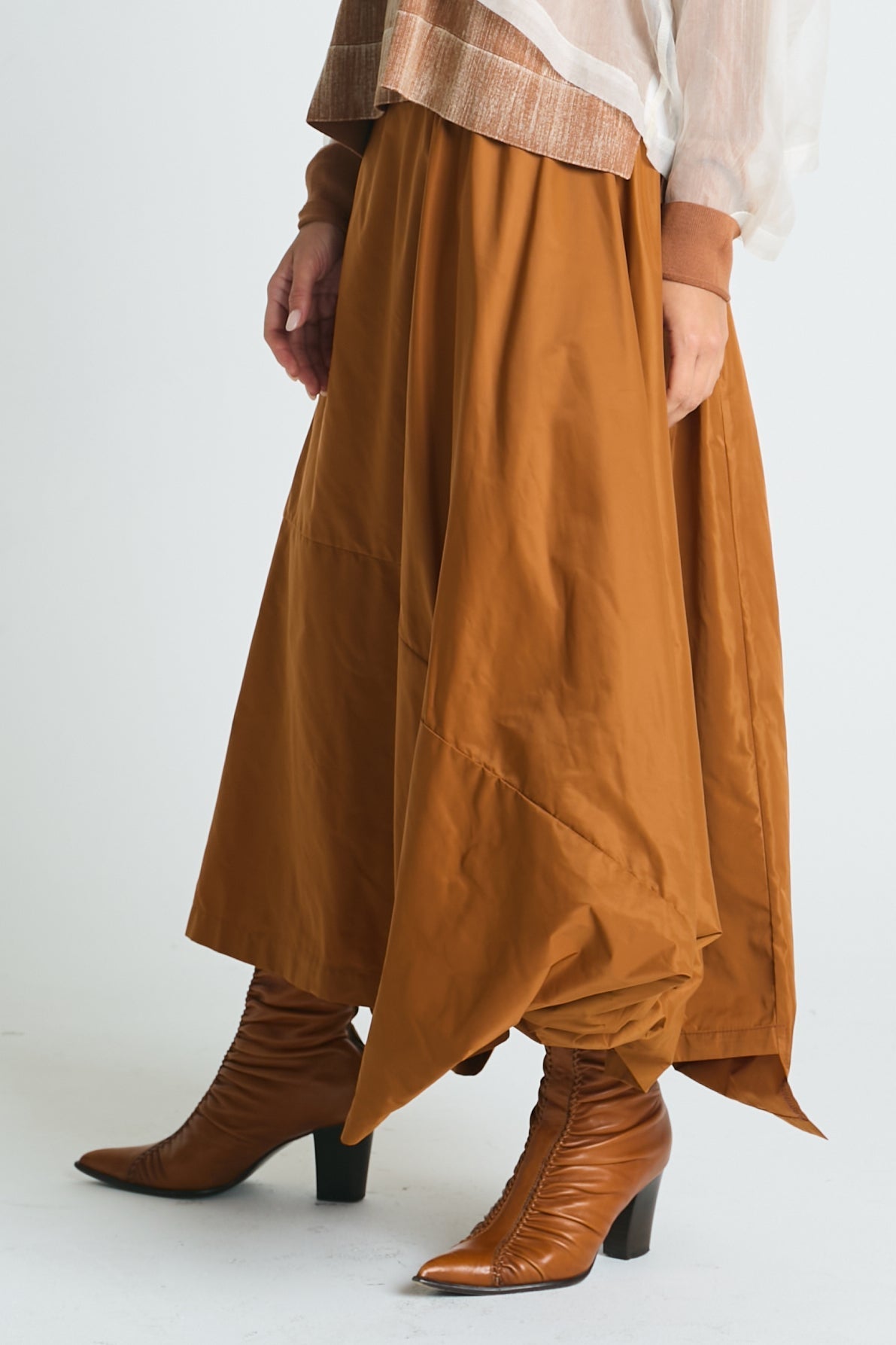 Nylon Signature Architectural Skirt - Chestnut