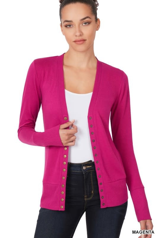 Snap Cardigan Full Sleeve - Magenta