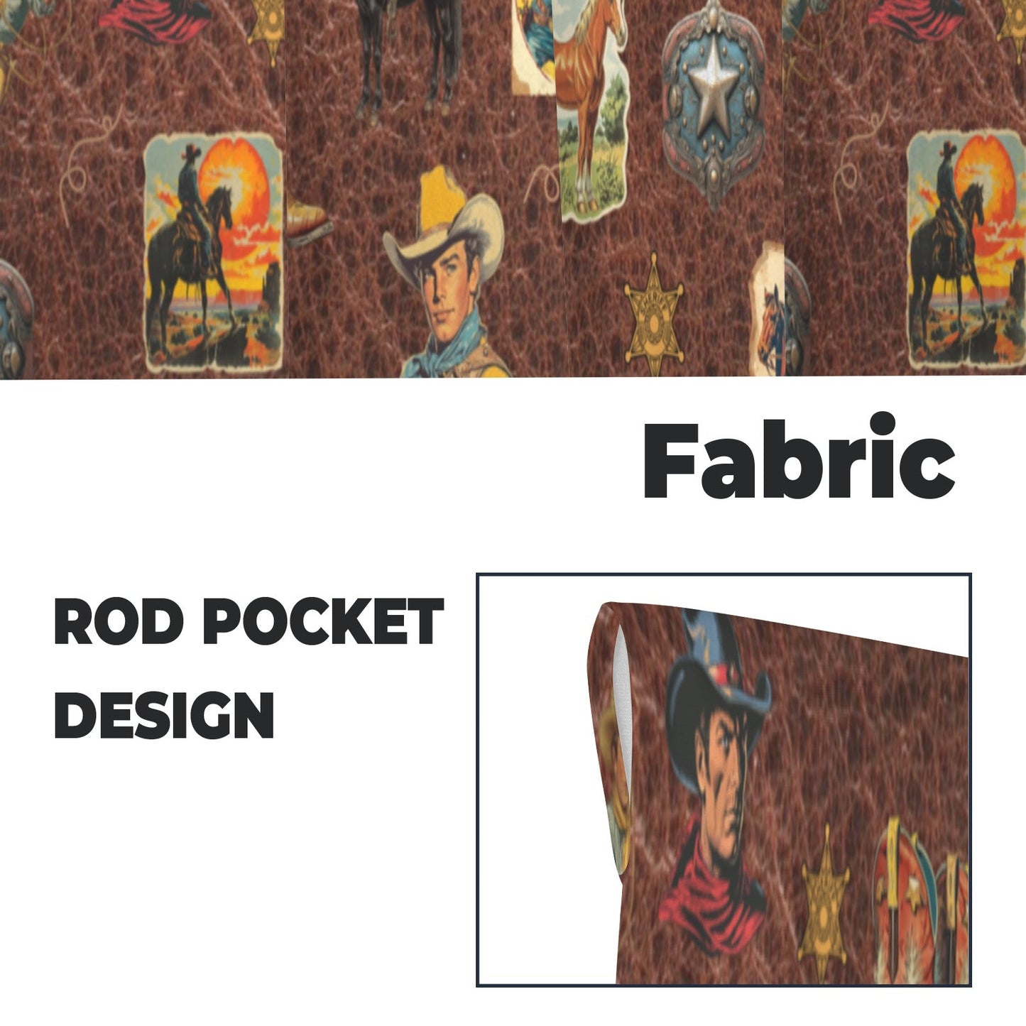 Baha Ranch Vintage Cowboy Collage Western Curtains 28" x 40" Made in America