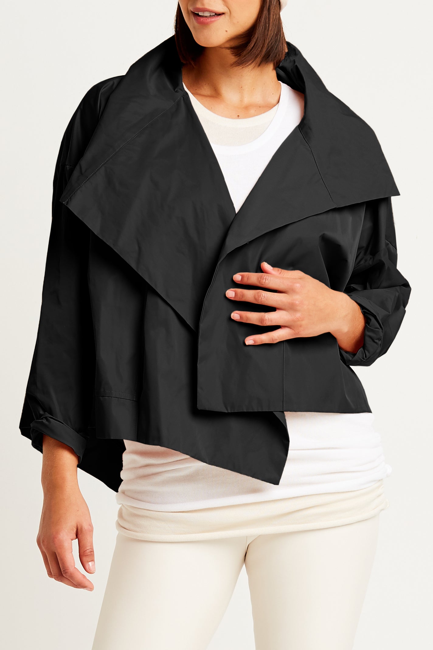 Nylon Cropped Asymmetrical Jacket - Black
