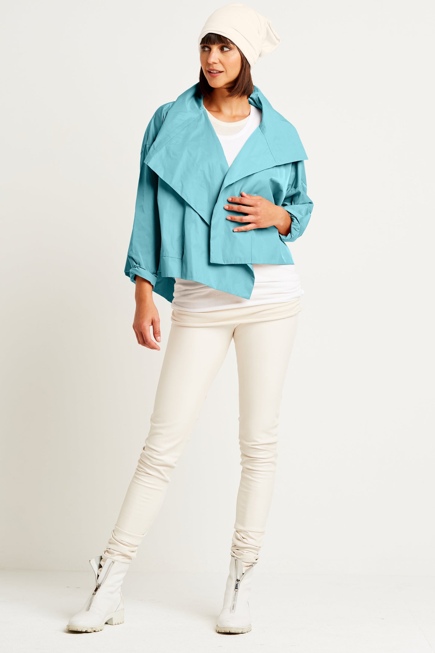 Nylon Cropped Asymmetrical Jacket - Haze