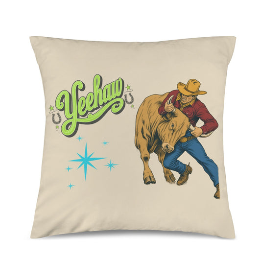 Baha Ranch The Last Roundup Steer Wrestler Velvety Soft Throw Pillow Cover Made in America