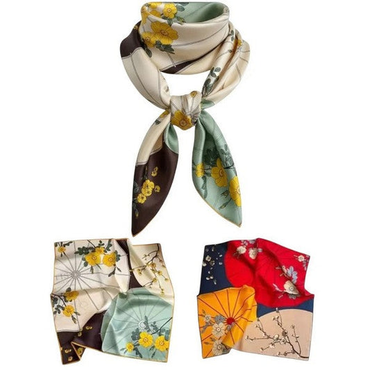 12pk Silky Feel Flower under umbrella Square Scarf