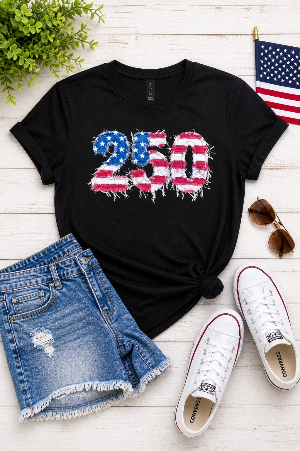 250 Years Faux Patchwork Gildan Tee