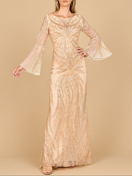 Lara 28887 - High Neck Beaded Dress with Bell Sleeves