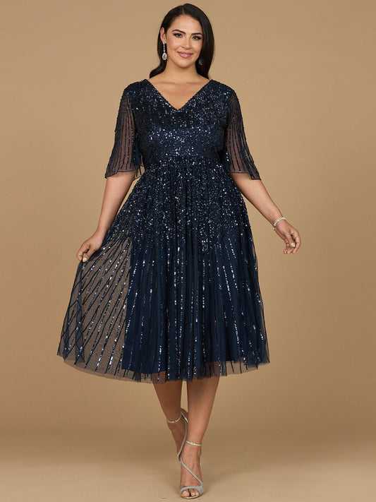Flowing, Sequin Midi Dress with Short Sleeves | 29221