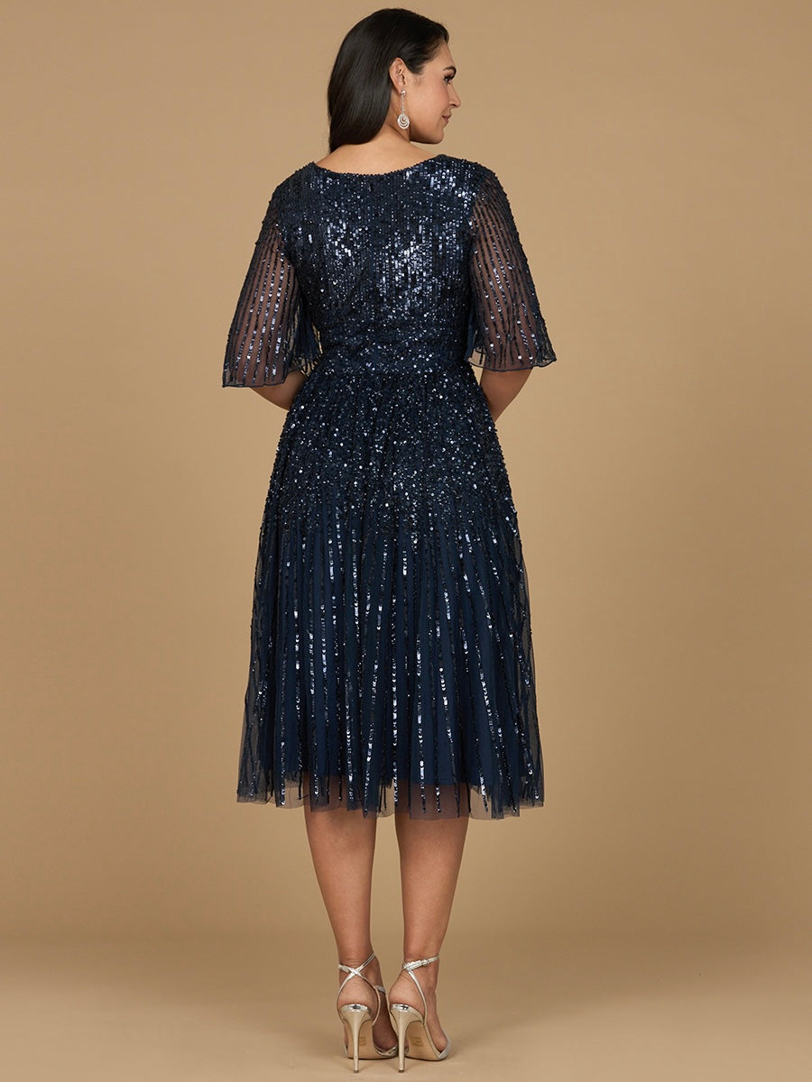 Flowing, Sequin Midi Dress with Short Sleeves | 29221
