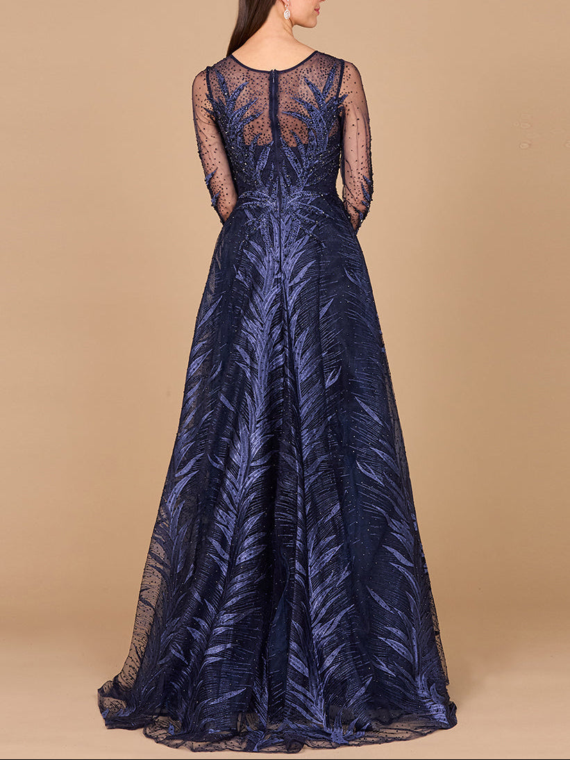 Lara 29761 - High Neck Sheer Long Sleeve Embellished Gown