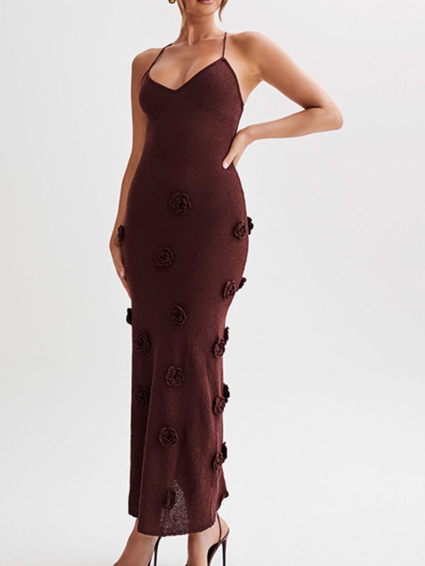 Floral Applique Spaghetti Strap Knit Dress