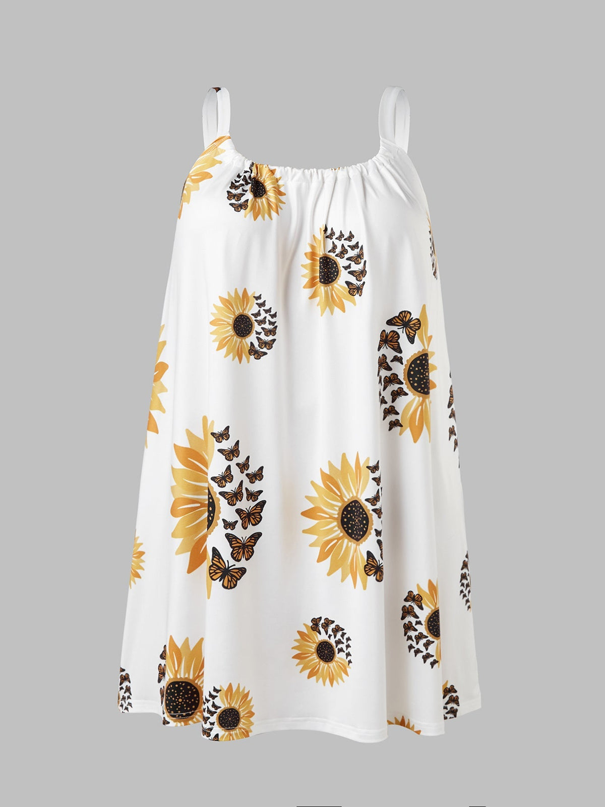 🌻 Plus Size Sunflower Print Sleeveless Wrap Dress
