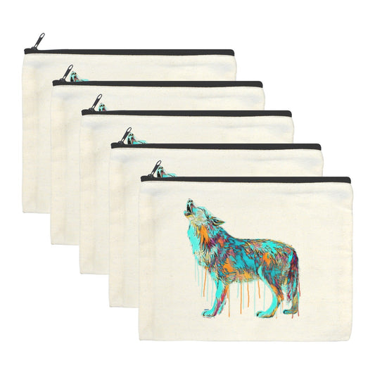 Baha Ranch Watercolor Wolf Cosmetic Bag Pack of 5 Made in America
