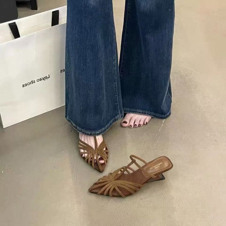Women's French Style Woven Pointed-Toe Wedge Mules