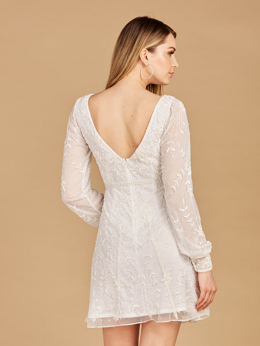 V-Neck, Long Sleeve Bridal Cocktail Dress
