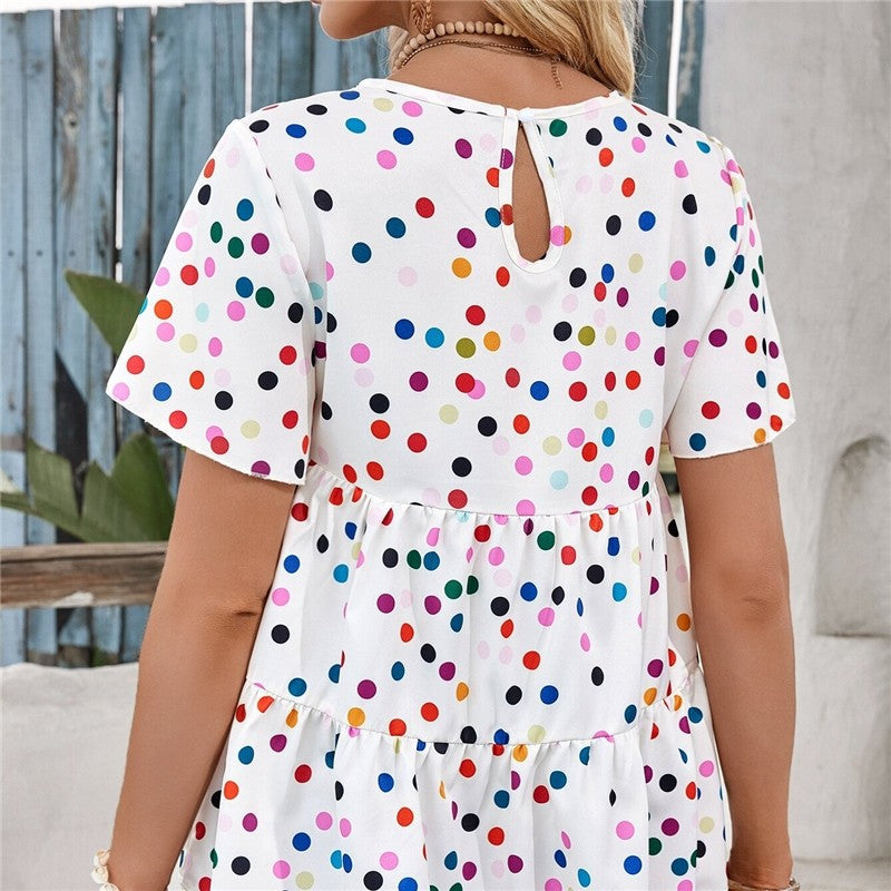 Colorful Polka Dot Print Short Sleeve Shirt