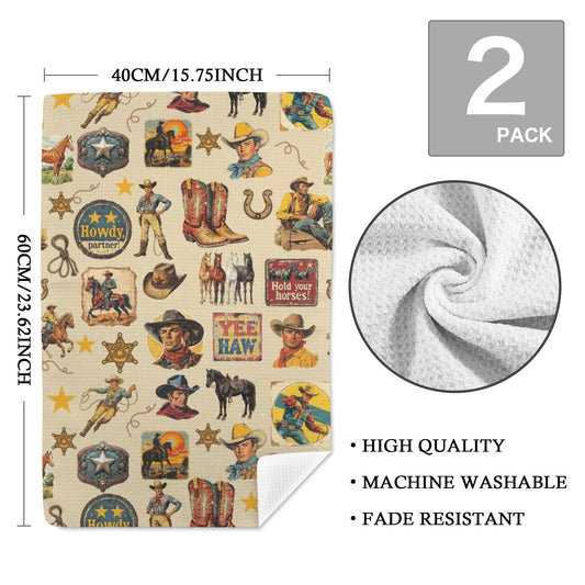 Baha Ranch Vintage Cowboy Collage Set of 2 Dish Towels Made in America