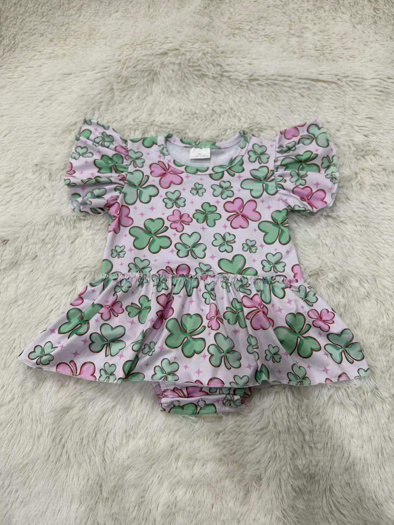 Pink clover skirted romper