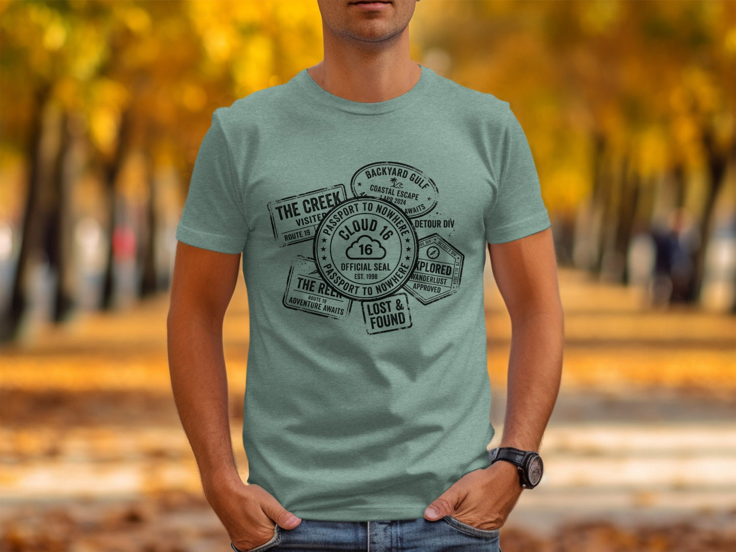 Rugged Wanderlust Passport Stamp Graphic Wilderness Shirt