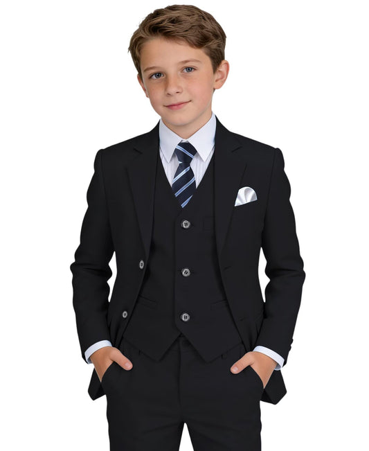 Boys' Suit Kids Formal Tuxedo Suits Set for Boys 6 Piece Dress Clothes Easter Wedding Outfit with Tie Pocket Square