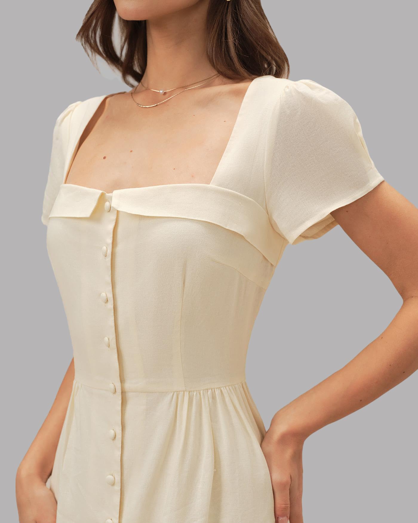 RIHOAS Elegant Casual Dresses for Women Short Sleeve Puff Square Neck A-Line Midi Dress