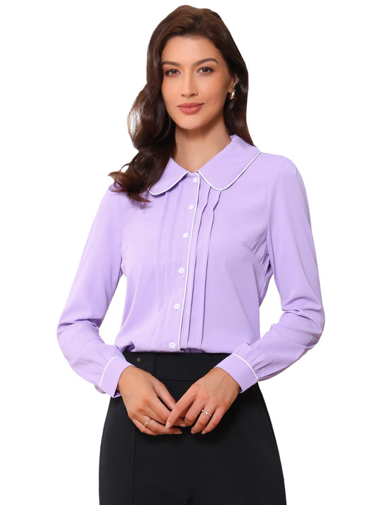 Allegra K Women's Peter Pan Collar Shirt Long Sleeve Elegant Button Down Work Blouse