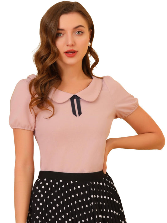 Allegra K Women's Peter Pan Collar Shirt Vintage 1950s Solid Short Sleeve Blouse