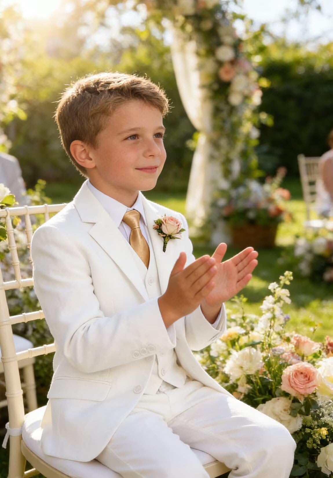 Boys Linen Suit Formal 3 Piece Toddler Tuxedo for Summer Beach Wedding Outfit Slim Fit Kids Suits Jacket Vest Pants