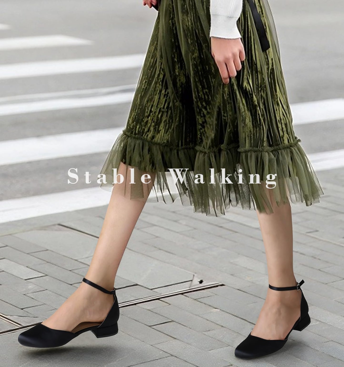Ankis Closed Toe Heels for Women, Black Nude White Gold Silver 1 Inch Women's Flats Low Block Heel Women Dress Shoes Womens Pumps Work Shoes with Ankle Strap for Spring Fall