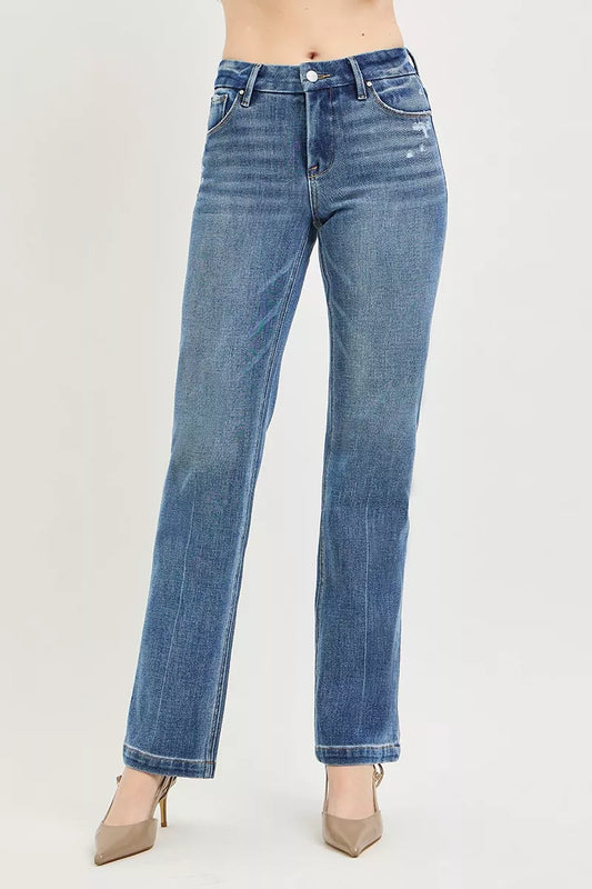 RISEN Tummy Control 4way Stretch Mid Rise Straight Leg Denim Jeans
