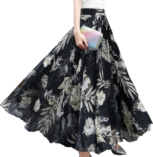 Womens Long Chiffon Bohemian Skirt Gypsy Dress Maxi Boho Beach Skirt