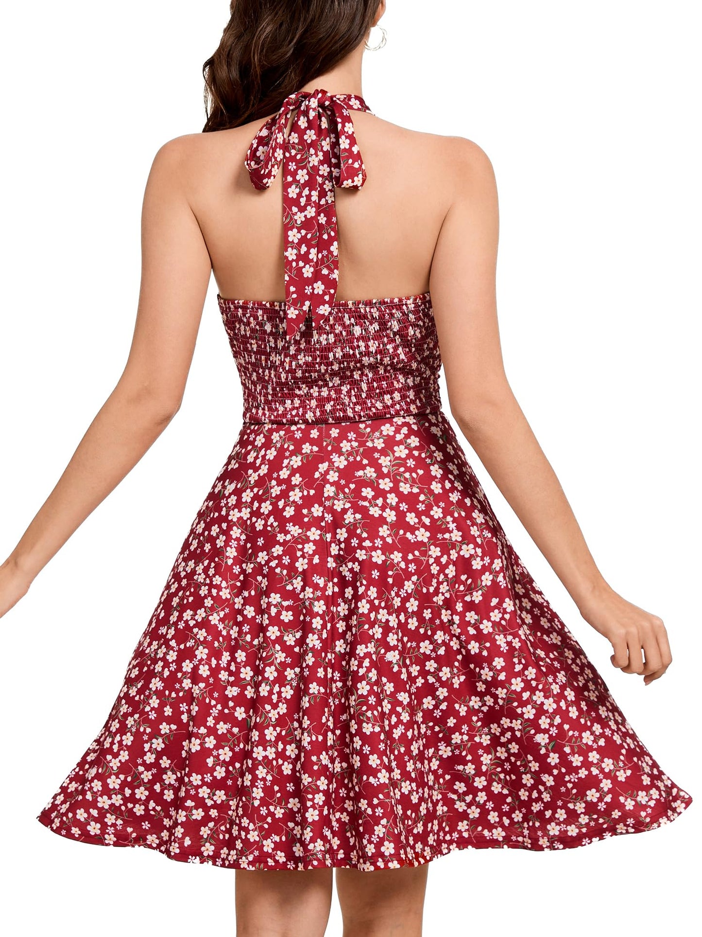 Women's Sexy Sundress Halter V Neck Tie Back Sleeveless Ruffle Mini Short Summer Beach Dresses