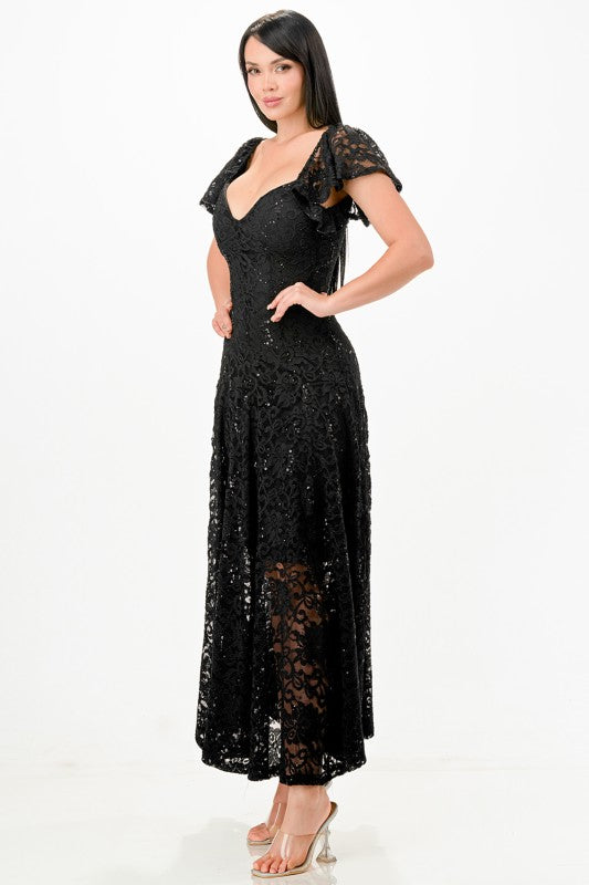 Butterfly sleeve lace dress