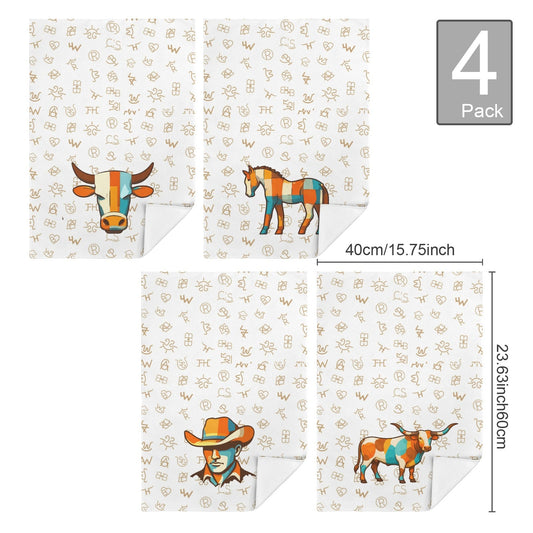 Baha Ranch Set of 4 Minimalistic Cowboy Western Cattle Brands Kitchen Towels Made in America