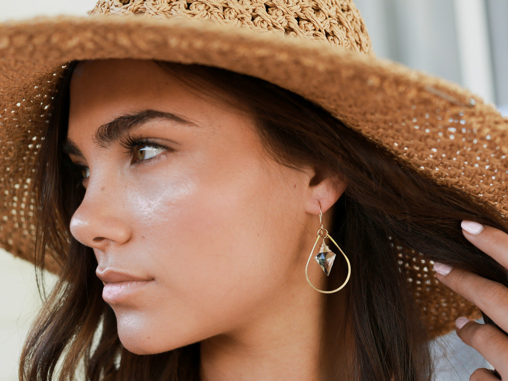 Arrow Hoop Earrings - Rosé Quartz