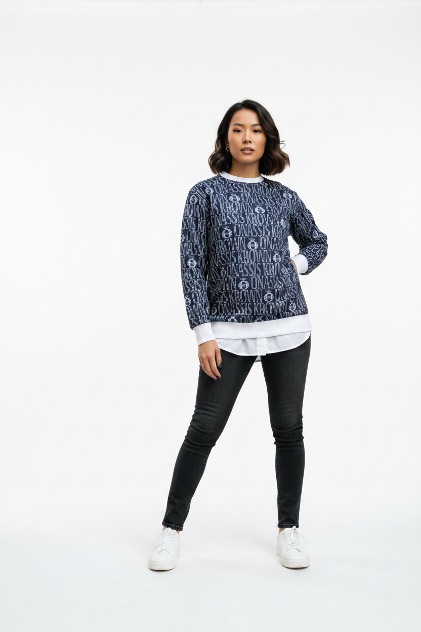 Blue All Over Print Designer Monogram Pullover