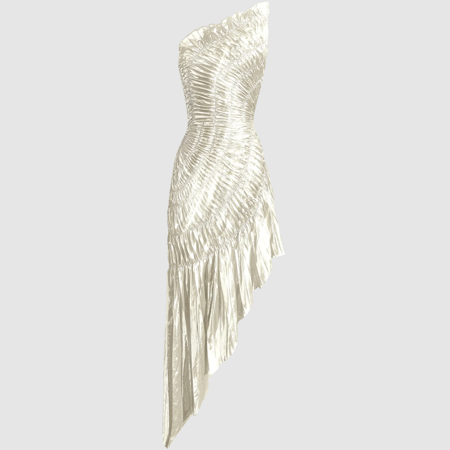 Belissa Silver Pleated Asymmetric Midi Dress
