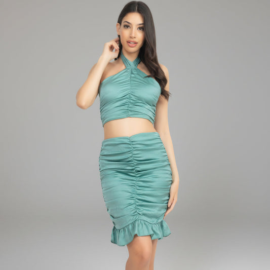 Halter Neck Crop Top & Skirts Set