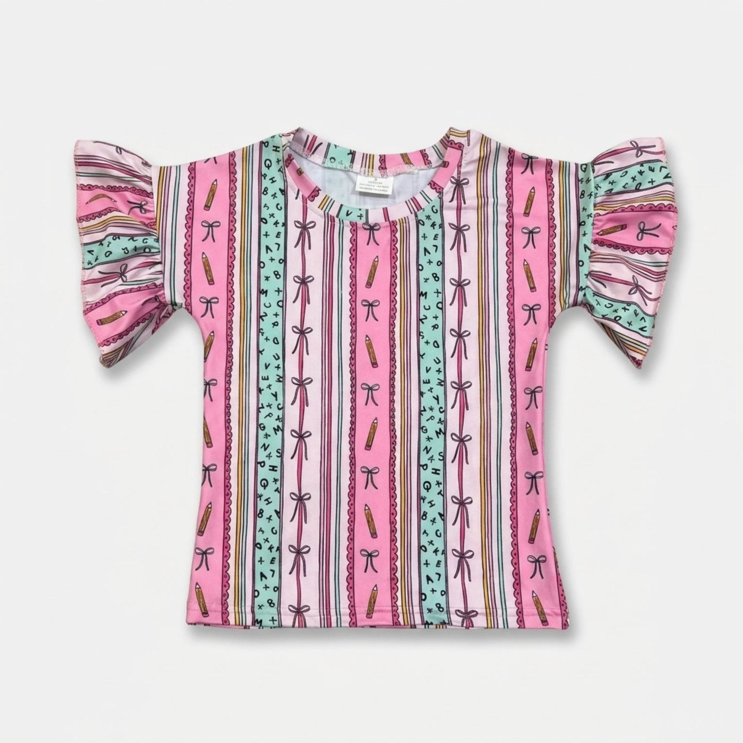 Bow stripe school ruffle tee