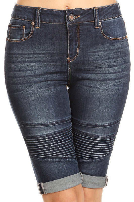 Mid Rise 5 Pocket Bermuda Denim Shorts