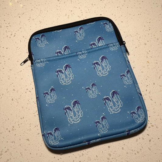 Book Sleeve | Tablet Sleeve | Blue Bow Boots Western Cover