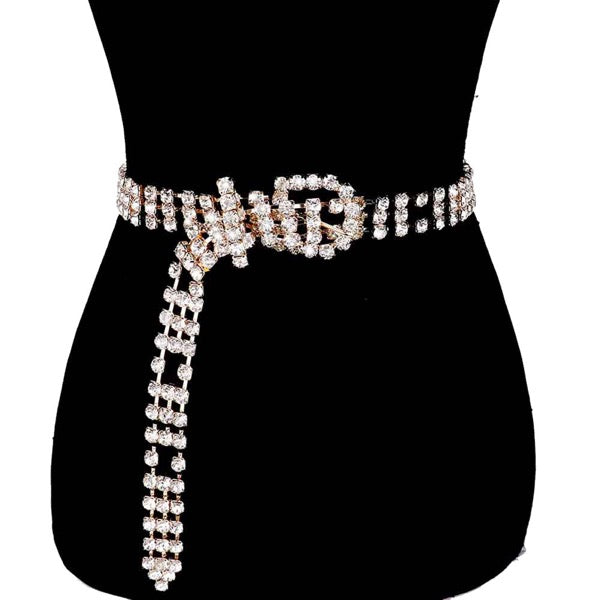 Embellished Crystal Rhinestone Accented Buckle Belt