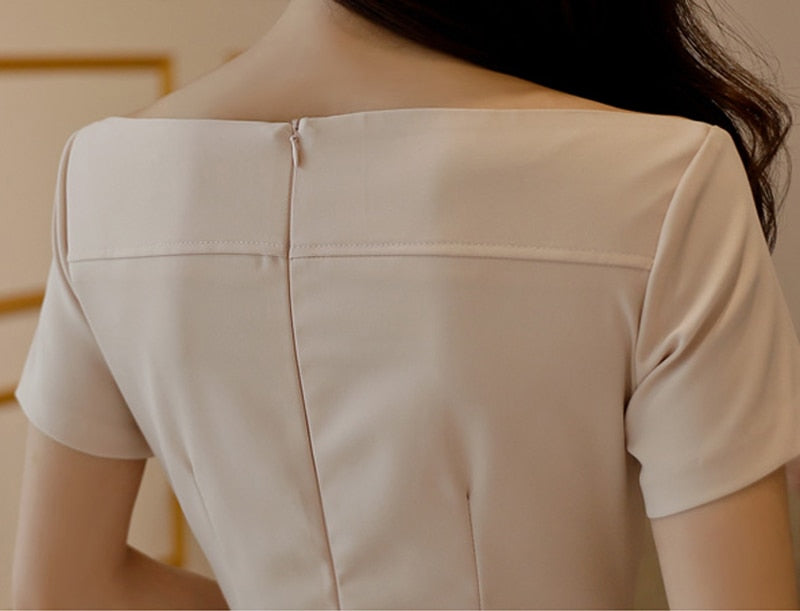 Brief Style Slash-neck Sleeveless Office Ladies Dress Elegant Midi Pencil Dresses