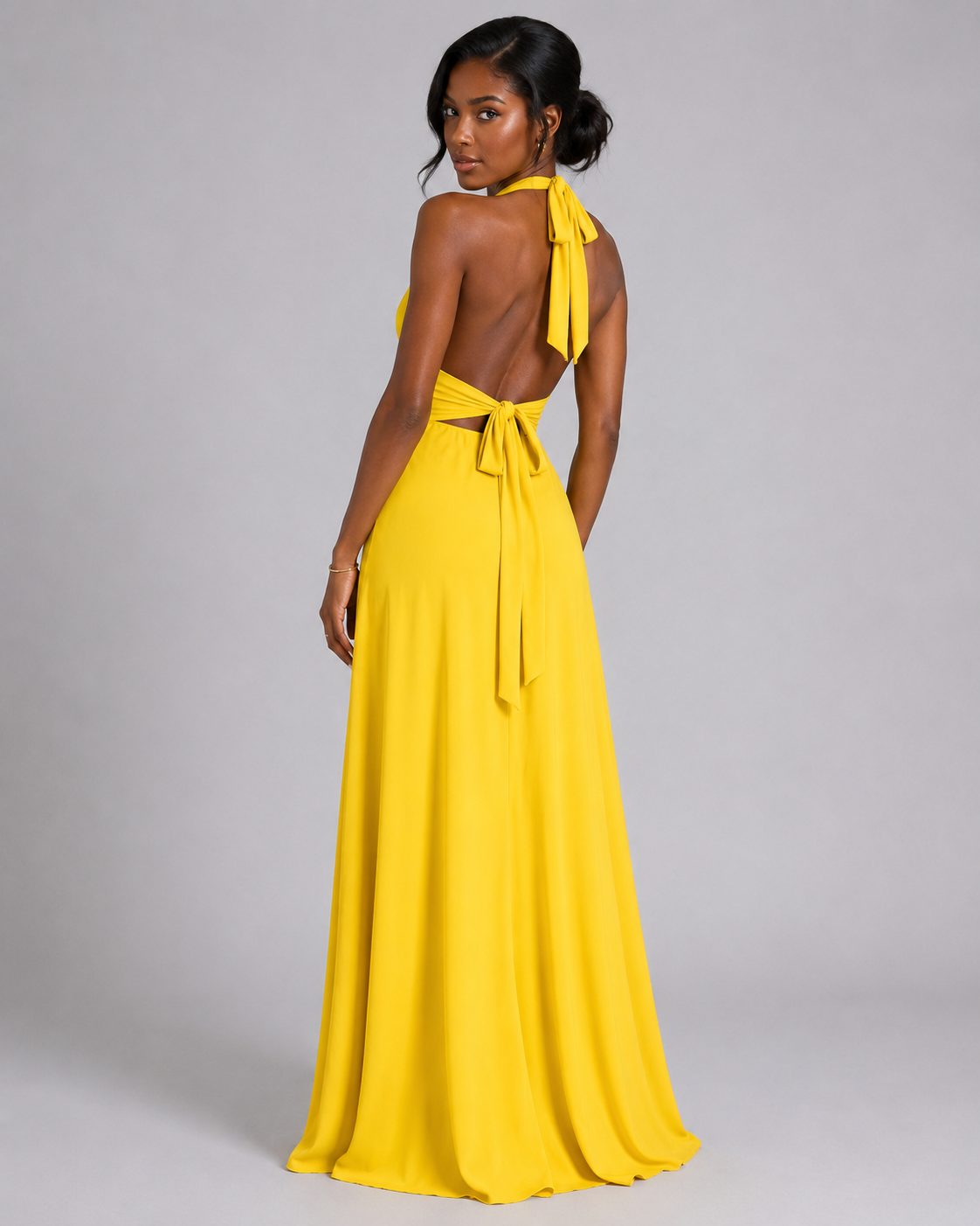 Halter Plunge V-Neck Maxi Dress – Elegant High Slit Backless Evening Gown