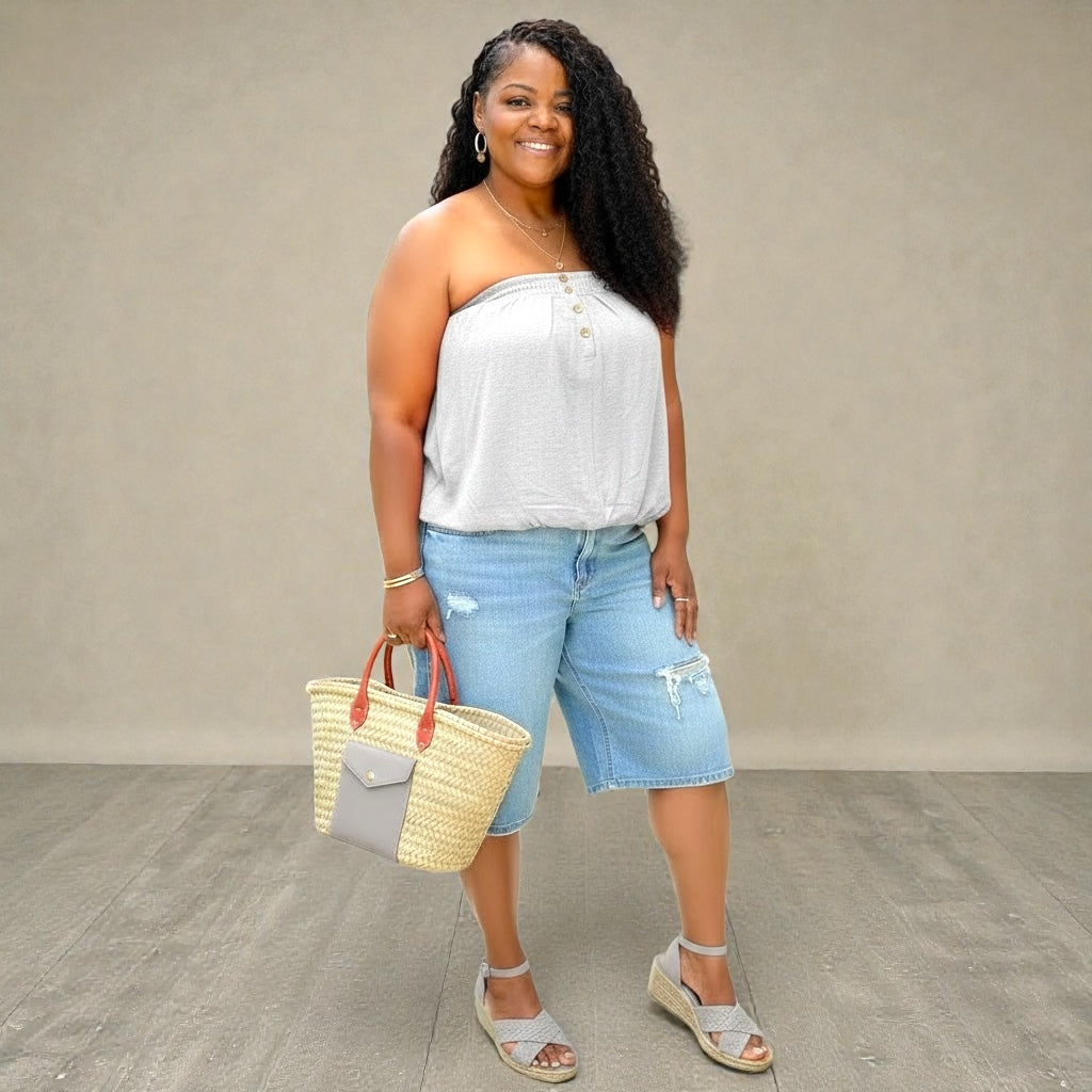 Plus Size Basic Pleated Tube Top