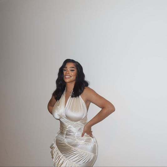 Innocence Ivory Sculpted Silk Halter Maxi Dress