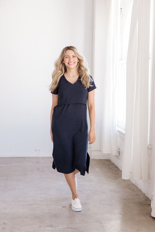 Everyday Breastfeeding Dress - Navy