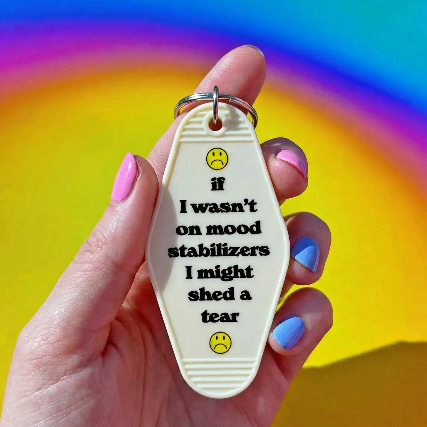 Mood Stabilizer Vintage Motel Keychain in White