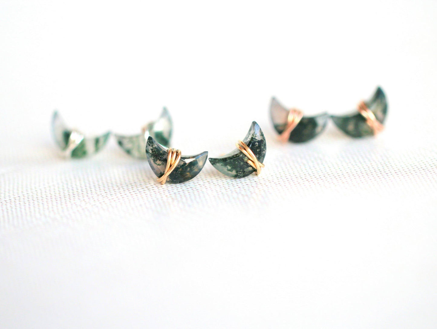 Moonbeam Studs - Moss Agate