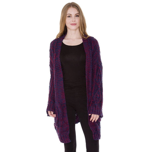 Front Pocket Knit Detail Soft Warm Long Cardigan