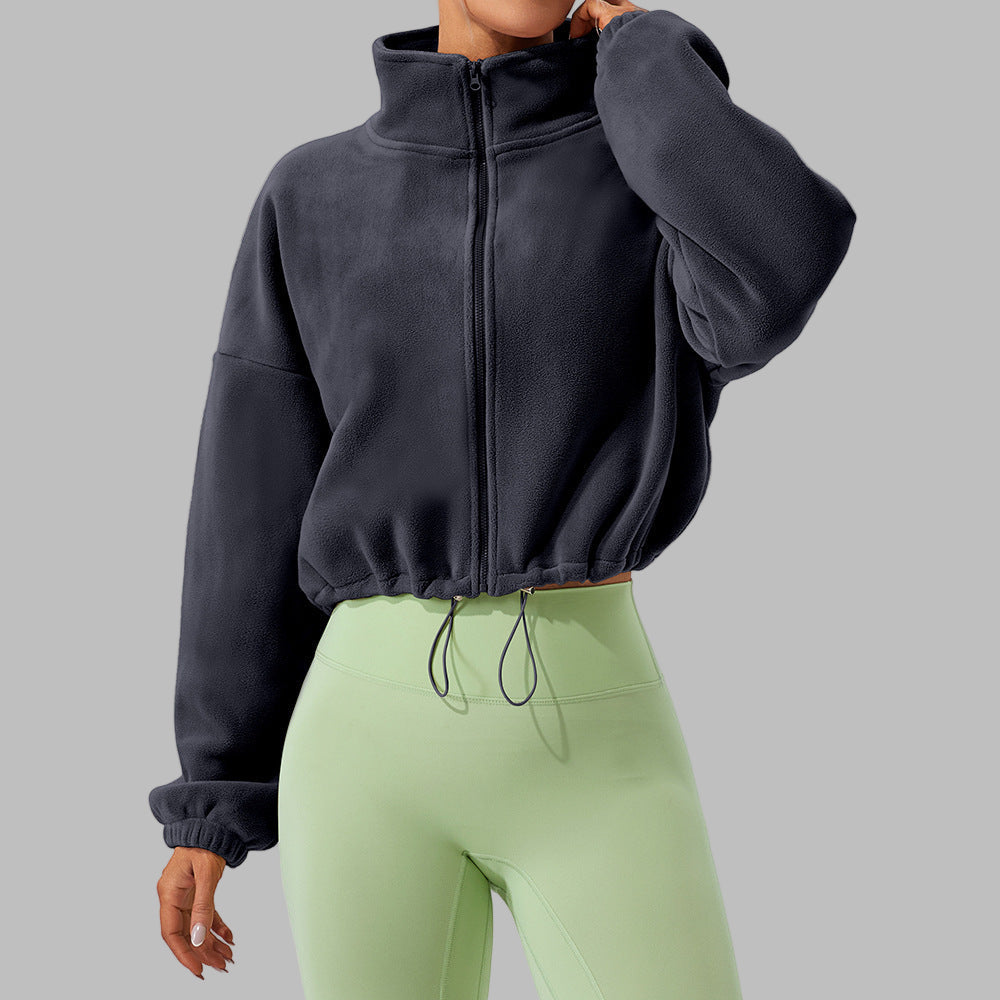 Cashmere Sports Stand Collar Loose Fleece Short Jacket